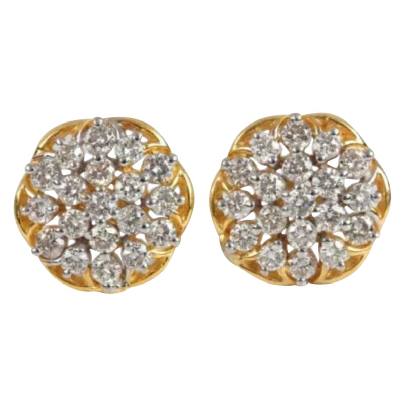 14K Solid Gold Diamond Stud Earrings for Women Floral Design Handmade