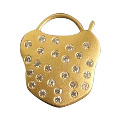 Diamond Lock Matte Finish Anhänger Charme in 14k massivem Gold