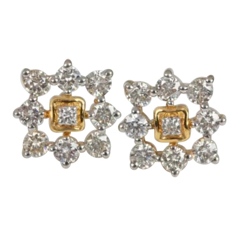 Certified Diamond Square Shape Stud Earring for Women 14K Solid Gold