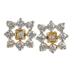 Certified Diamond Square Shape Stud Earring for Women 14K Solid Gold