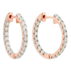 14K Rose Gold Natural Diamond Hoop Earrings
