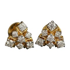 Triangle Shaped Diamond Designer 14K Yellow Gold Stud Earrings