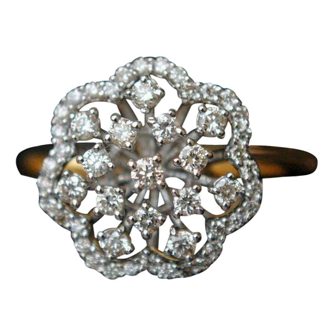 14k Solid Gold Floral Cluster Diamond Statement Blossom Ring