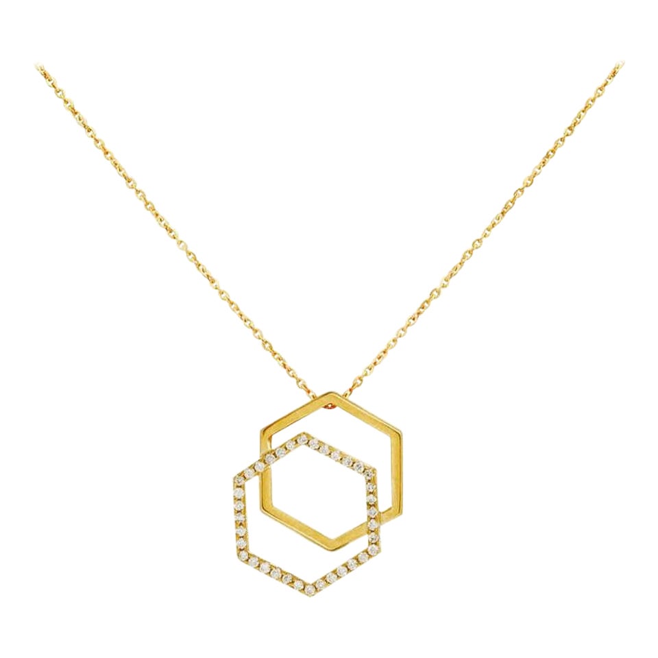 Diamond Hexagon Pendant Necklace in 14K Solid Gold