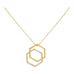 Diamond Hexagon Pendant Necklace in 14K Solid Gold