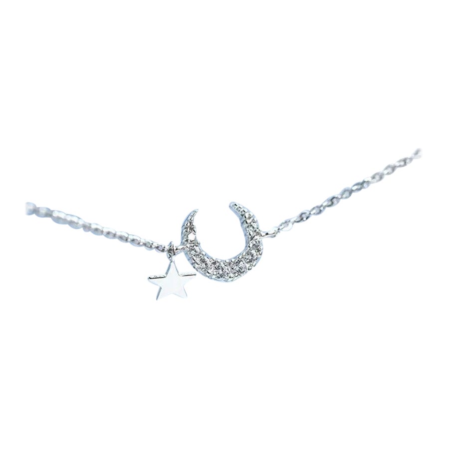 14K Solid Gold Korean Star Moon Elegant Chain Bracelet