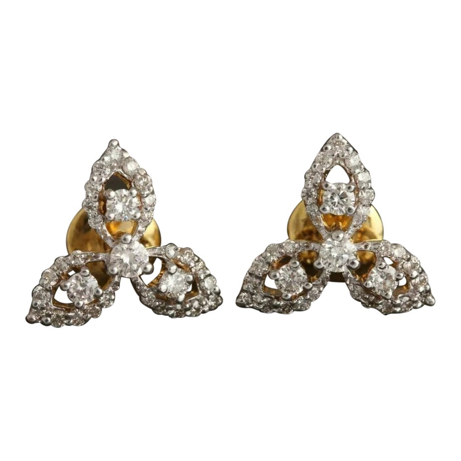 14K Yellow Gold Genuine Diamond Earring For Sale at 1stDibs