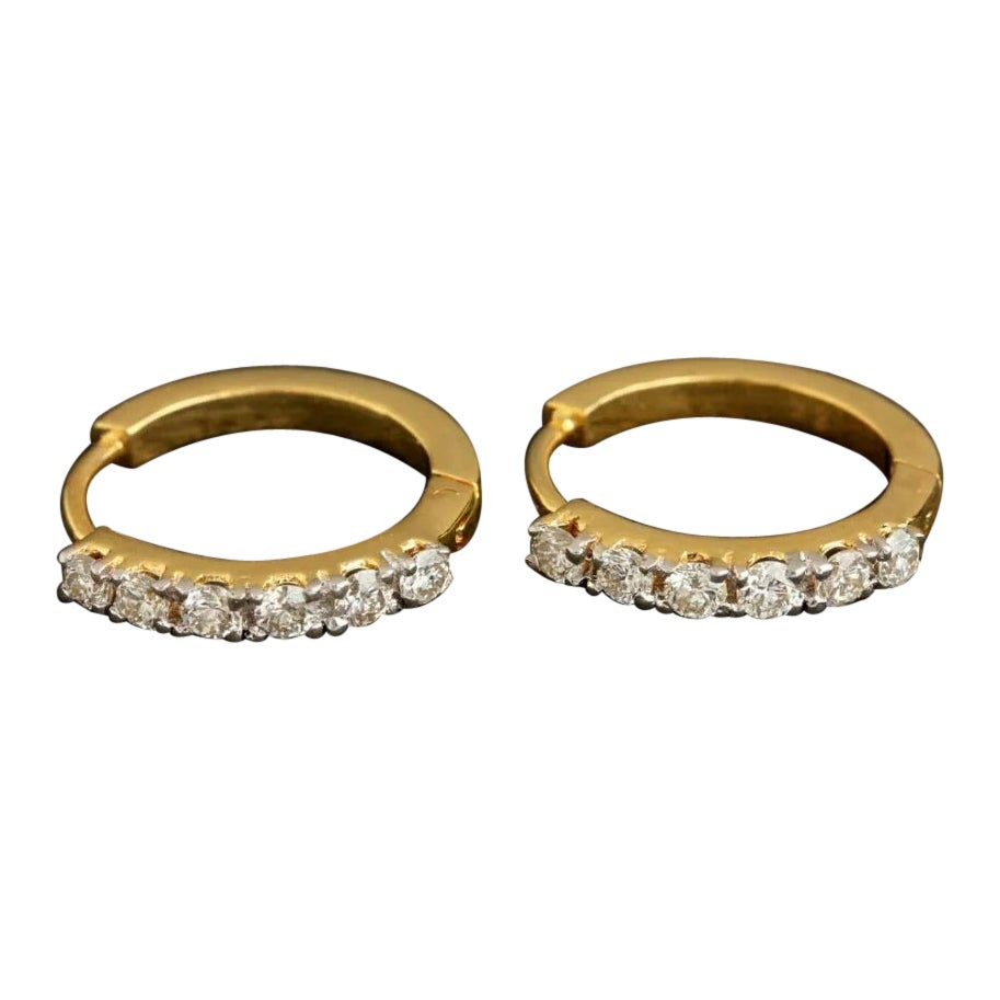 Genuine Diamond 14K Yellow Gold Hoop Earring Handmade
