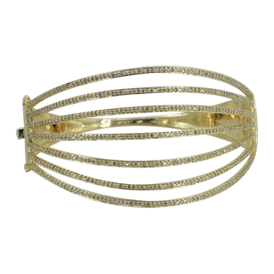 Natural Diamond Cage Shape Handmade Bracelet 14K Solid Gold