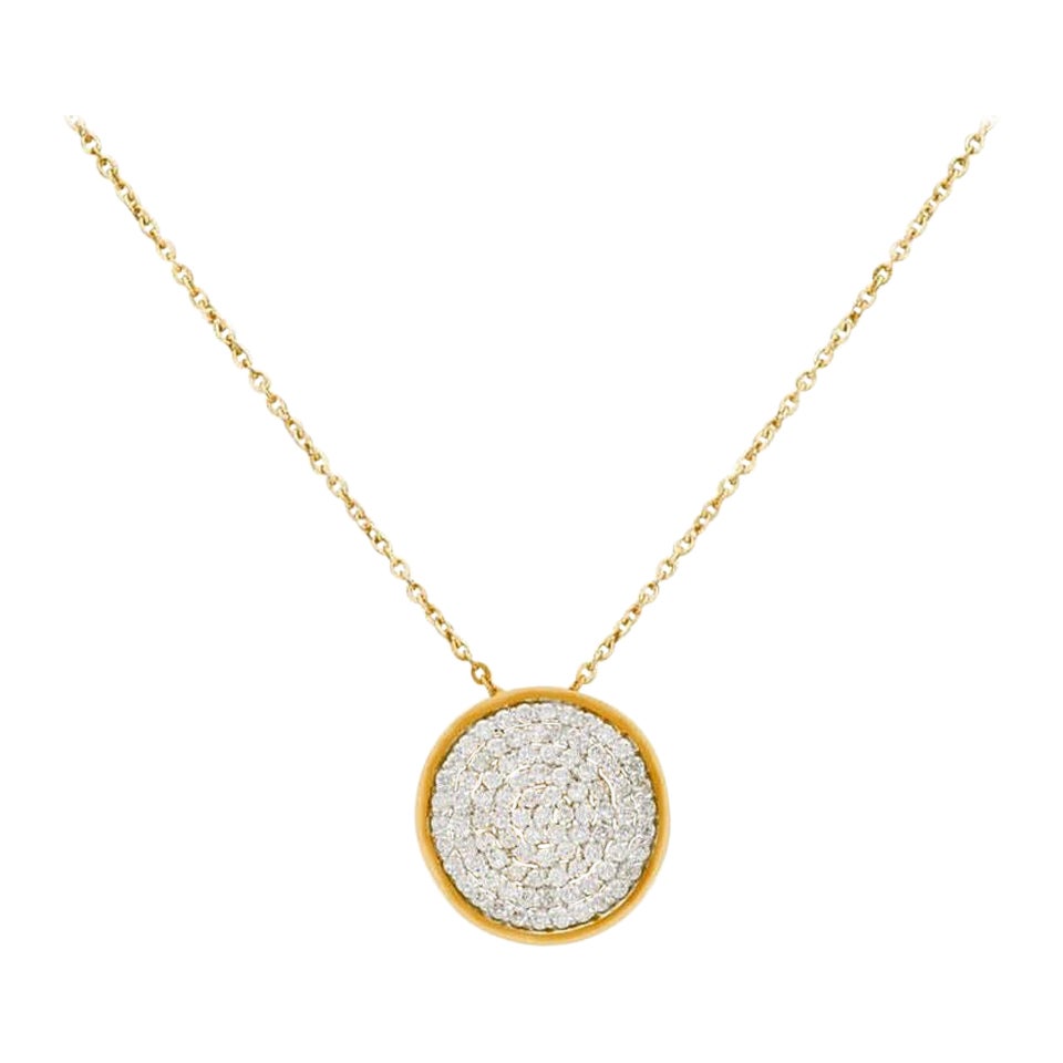 14K Massivgold Kreisförmige Halskette mit Anhänger im Angebot