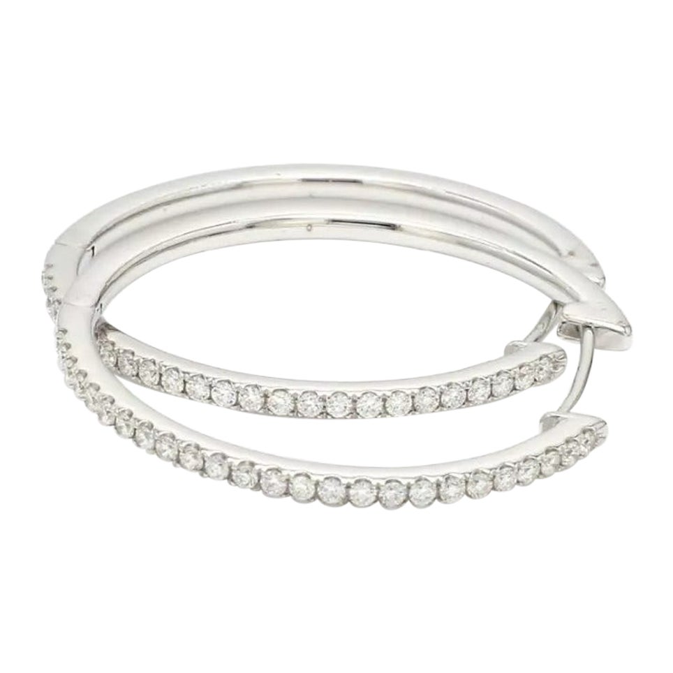 Solid 18K White Gold Hoop Earrings Natural Diamond Handmade