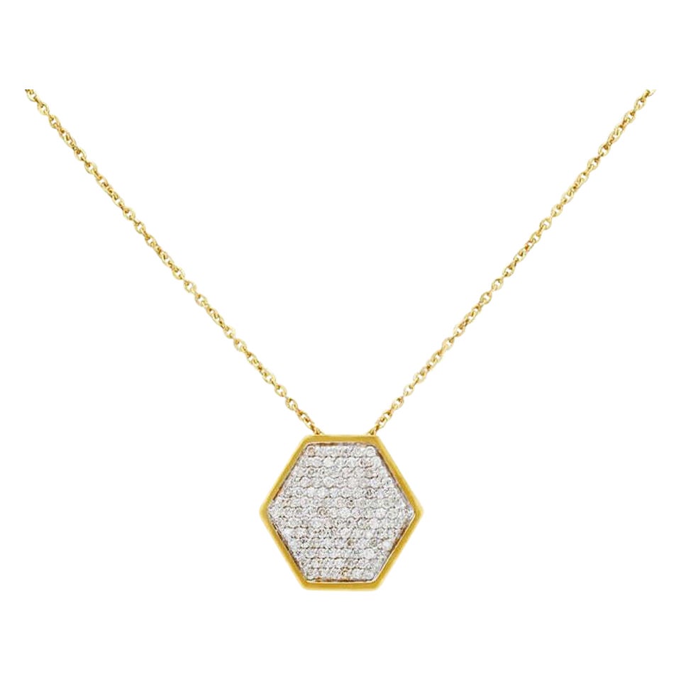 Hexagon Shape Pendant Necklace in 14K Solid Gold