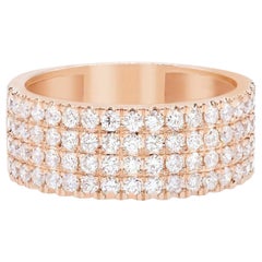 Diamond Four Row Half Eternity 14k Solid Gold Engagement Ring