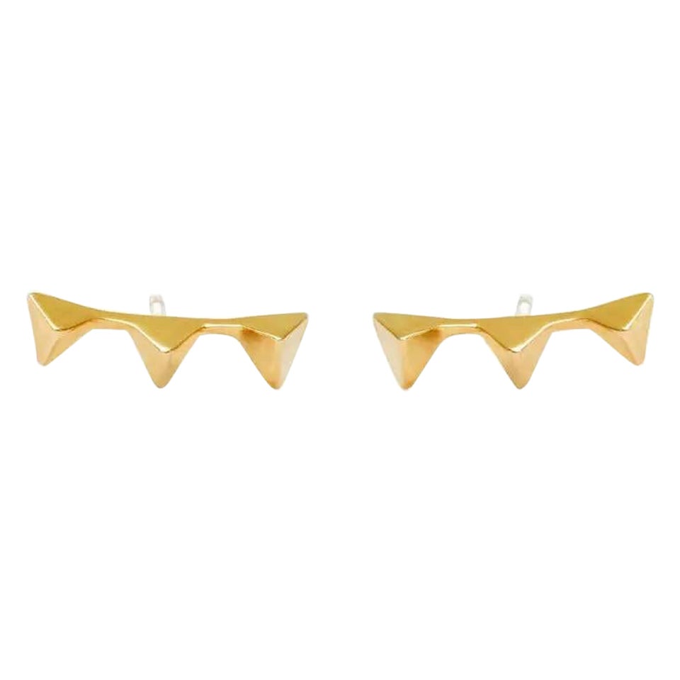 14K Solid Yellow Gold Triplets Earring Studs Minimalist