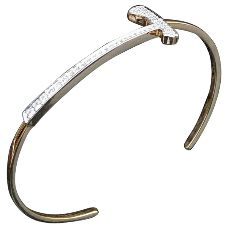 Echtes Diamant-Designer-T-Armband aus 14k massivem Gold