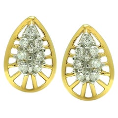14K Yellow Gold Natural Diamond Leaf Shape Studs Earrings Tiny Cute Diamond