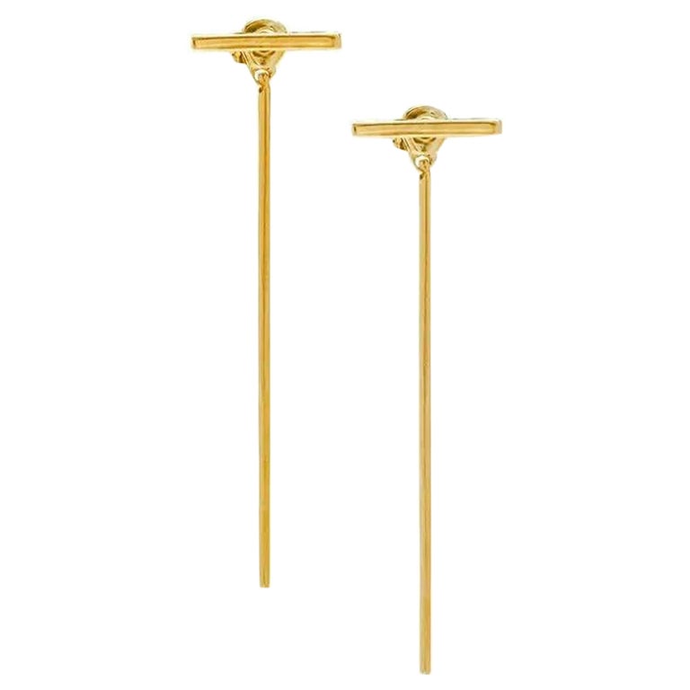 14K Solid Gold Simple Bar Line Ear Jacket Earring