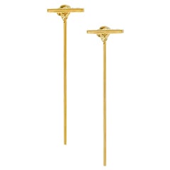 14K Solid Gold Simple Bar Line Ear Jacket Earring