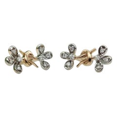 14k Solid Gold Floral Diamond Wedding Ear Stud Leaf Designer