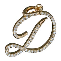 D Initial Name Anhänger Halskette Unisex mit natürlichem Diamant in 14k Gelbgold
