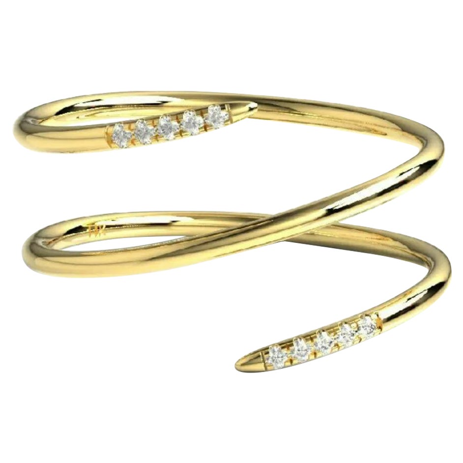 Diamond Spiral Cuff Ring 14K Solid Yellow Gold Spiral Diamond Ring