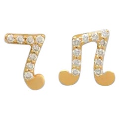 14K Solid Gold Music Note Stud Earrings Gold Diamond Music Lover Jewelry Gift