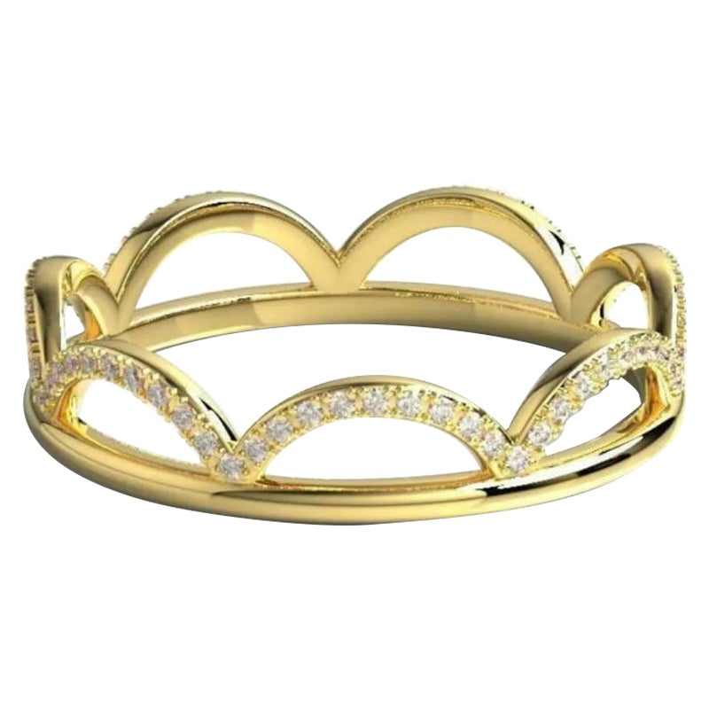 Diamond Wedding Band 14K Solid Yellow Gold Crown Stacking Ring