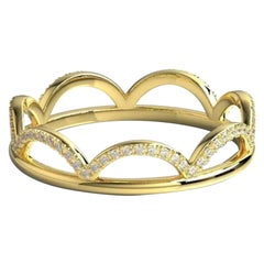 Diamond Wedding Band 14K Solid Yellow Gold Crown Stacking Ring