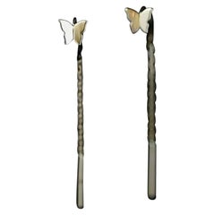 14K Solid Gold Simple Butterfly Earrings for Women Korean Fine Jewelry Tassel