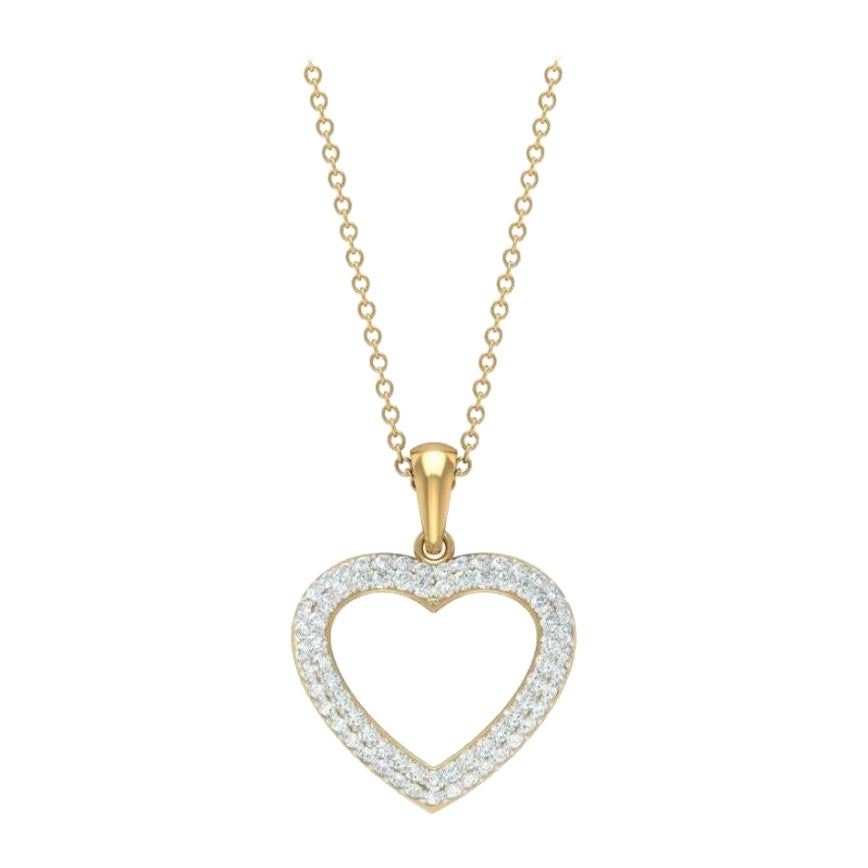 Diamond Open Heart Pendant Necklace in 14k Solid Gold