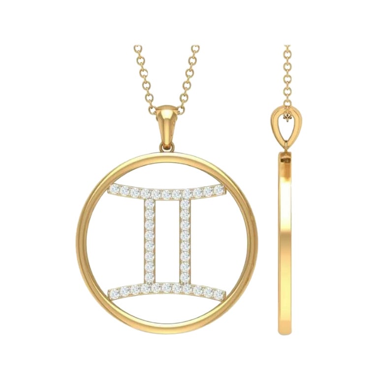 Zodiac Symbol Gemini Diamond Pendant Necklace in 14k Solid Gold Necklace