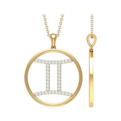 Zodiac Symbol Gemini Diamond Pendant Necklace in 14k Solid Gold Necklace