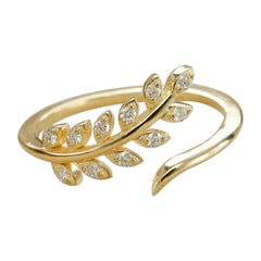 Fern Leaves Diamond Open Ring in 14k Solid Gold