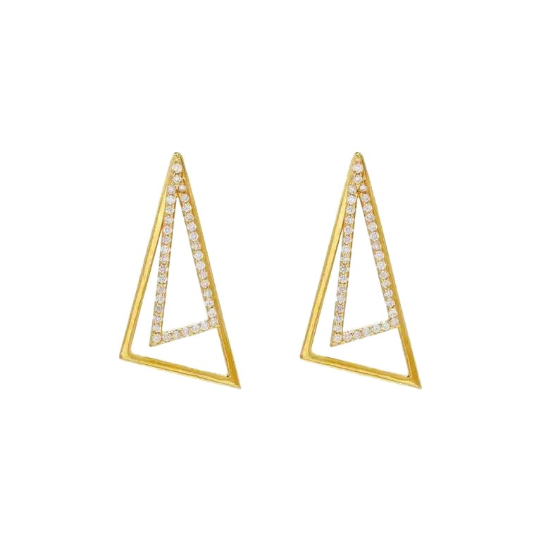 14K Solid Gold Diamond Studded Triangle Ear Jacket Earring