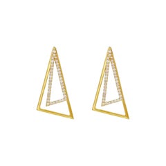 14K Solid Gold Diamond Studded Triangle Ear Jacket Earring