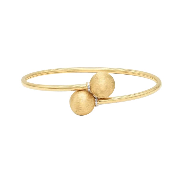 Bracelet jonc souple Duo Sphere en or massif 14 carats avec diamants véritables