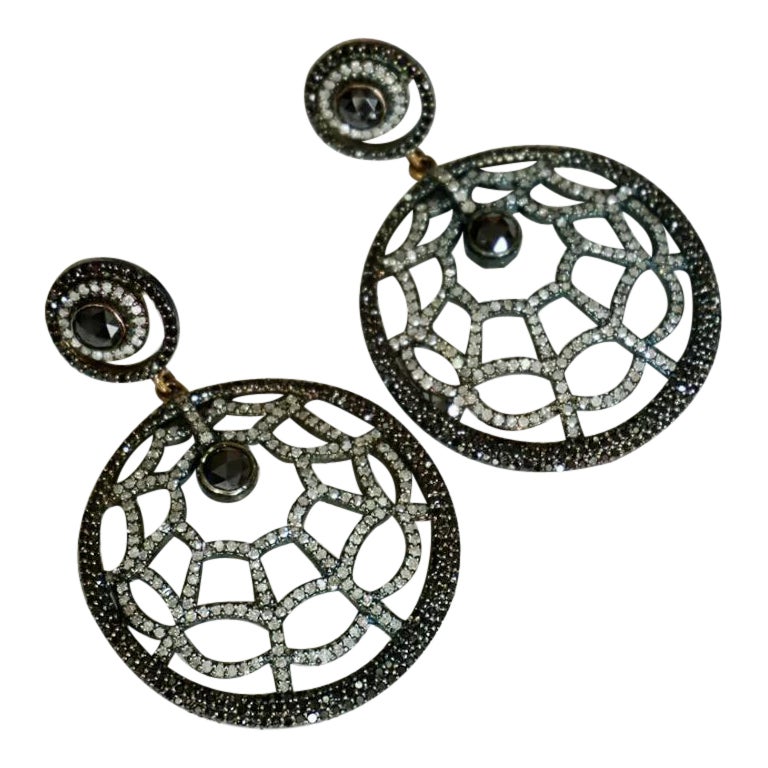 Pave Diamond Spider Web Dangle Earring in 14k Gold 925 Silver ND4