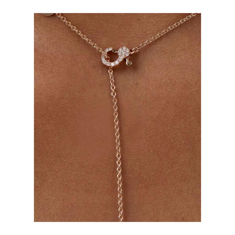 Genuine Diamond Lariat Clover Flower Necklace in 14k Solid Gold
