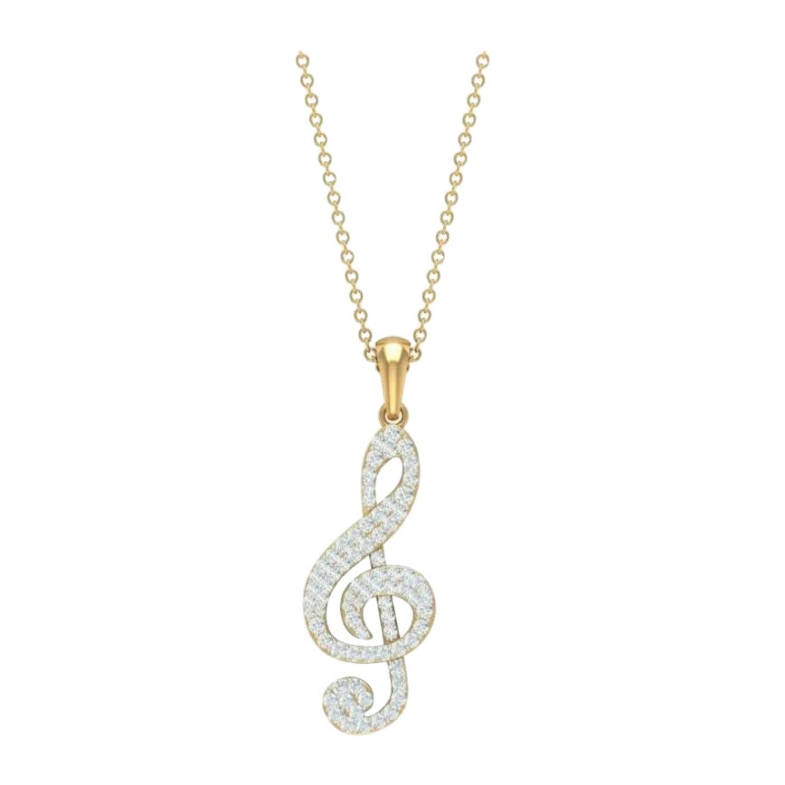 Music Note Treble Clef Diamond Pendant Necklace in 14k White Gold