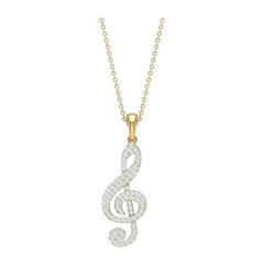 Music Note Treble Clef Diamond Pendant Necklace in 14k White Gold