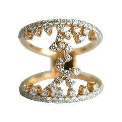Twin Band Diamond Cluster Statement Band Ring in 14k Solid Gold