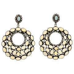 Opal Gemstone Pave Diamond Dangle Hoop Earring 925 Silver
