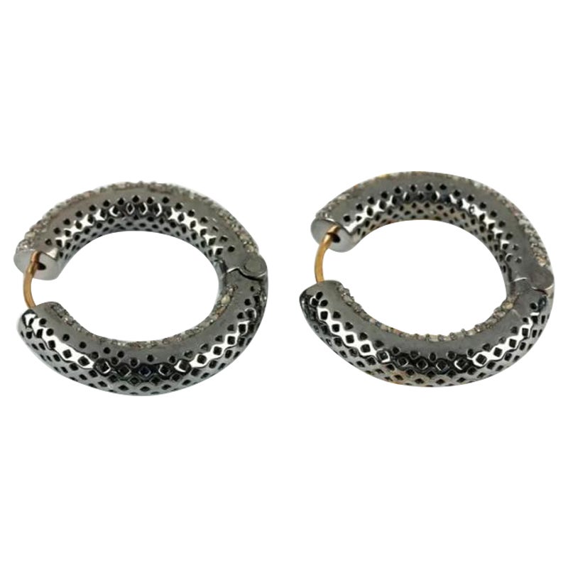 Natural Pave Diamond 14k Gold Hoop 925 Silver Earring NS28