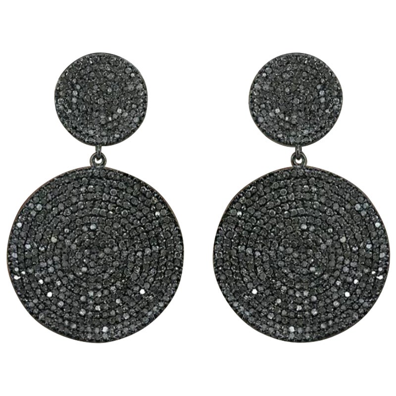 925 Sterling Silver Pave Diamond Round Dangle Earring