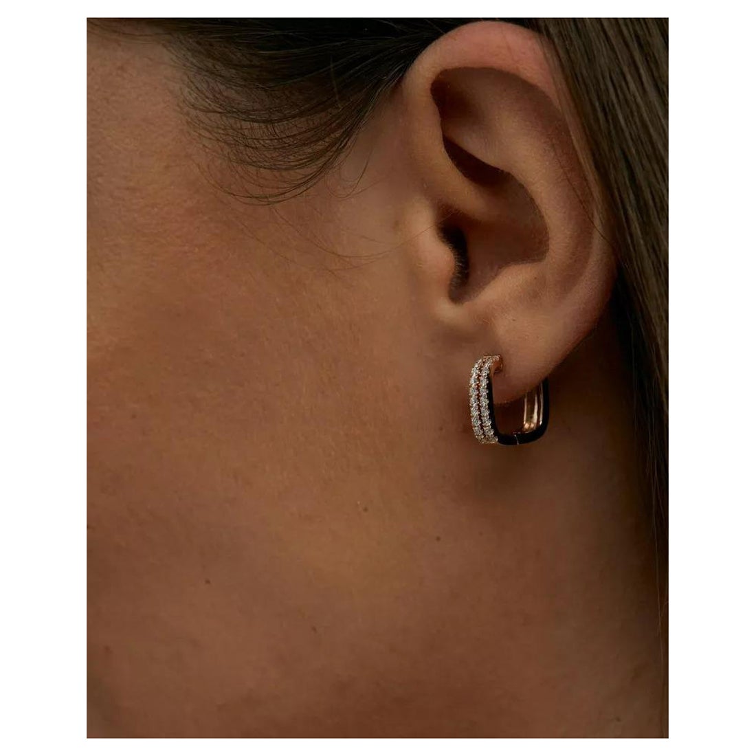 Two Row Diamond Square Hoops in 14k Solid Gold