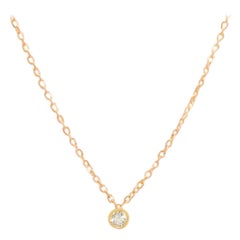 14K Solid Gold Bezel Set Necklace Single Diamond Minimalist
