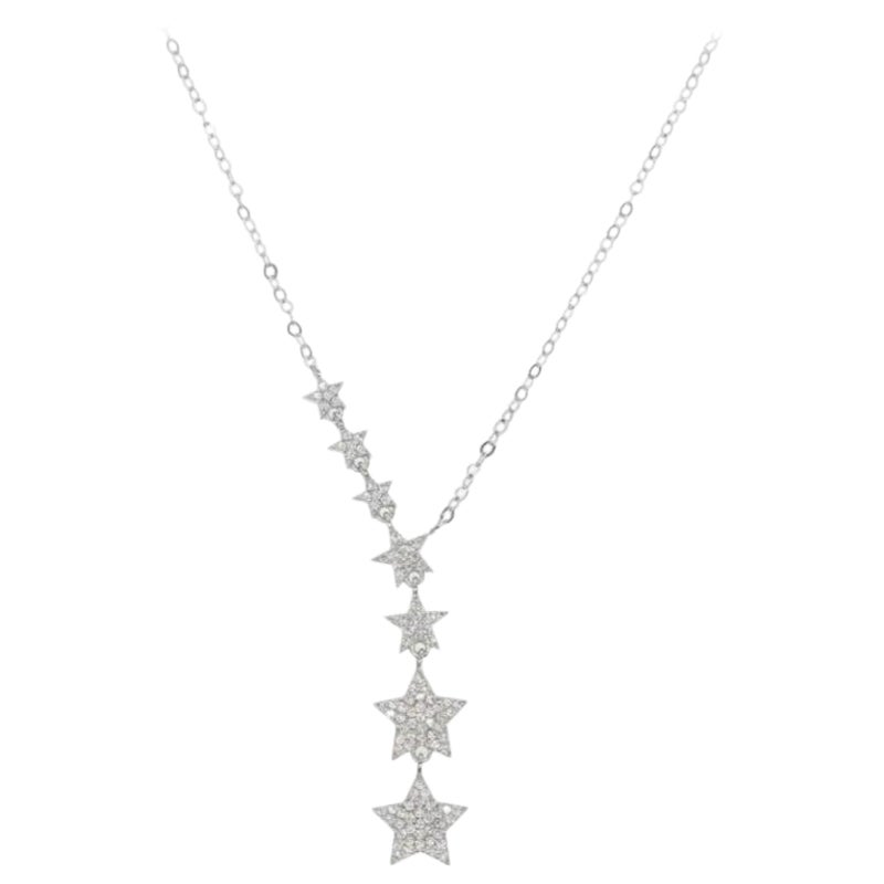Natural Diamond Star Necklace in 14K Solid Gold For Sale