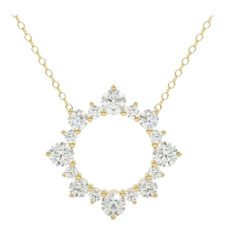 Diamant-Halskette mit Sonnenkreis-Anhänger aus 14K massivem Gelbgold mit Diamanten im Angebot