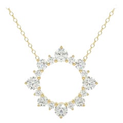Diamond Sun Circle Pendant Necklace in 14K Solid Yellow Gold