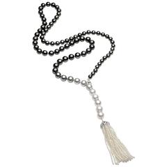  Opera Length Tahitian and White Ombre Gold Tassel Necklace 